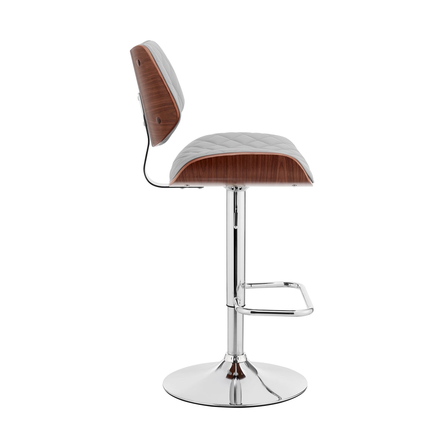 45" Gray Faux Leather And Iron Swivel Adjustable Height Bar Chair