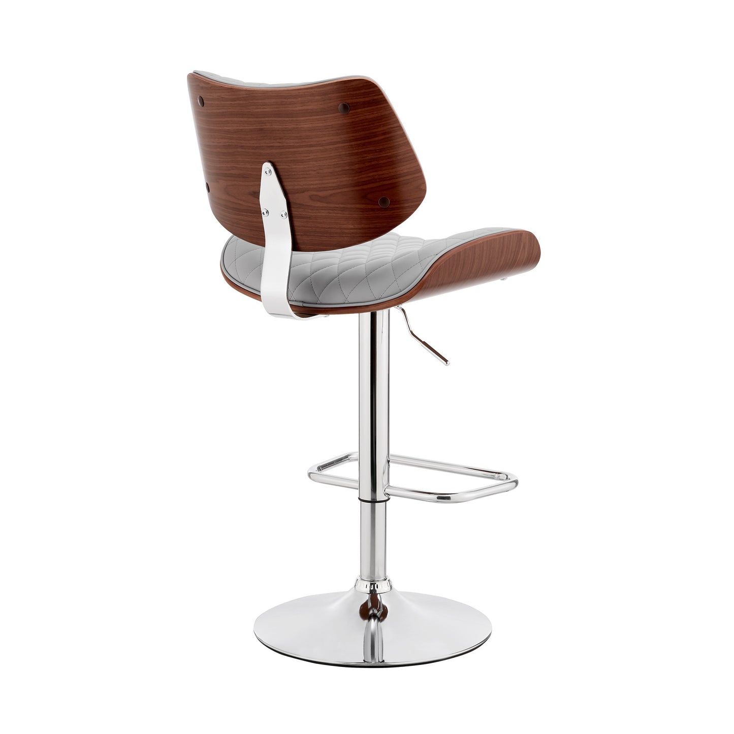 45" Gray Faux Leather And Iron Swivel Adjustable Height Bar Chair