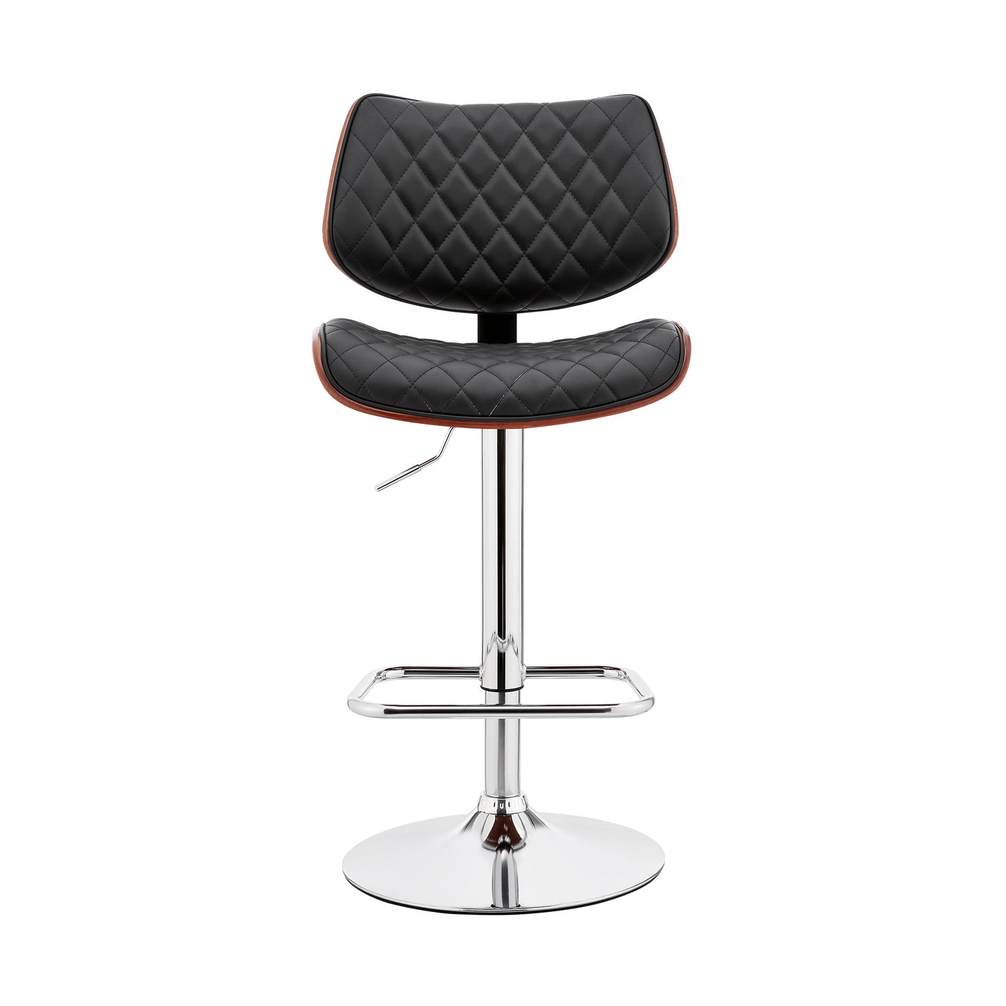 45" Black Faux Leather Walnut And Iron Swivel Adjustable Height Bar Chair