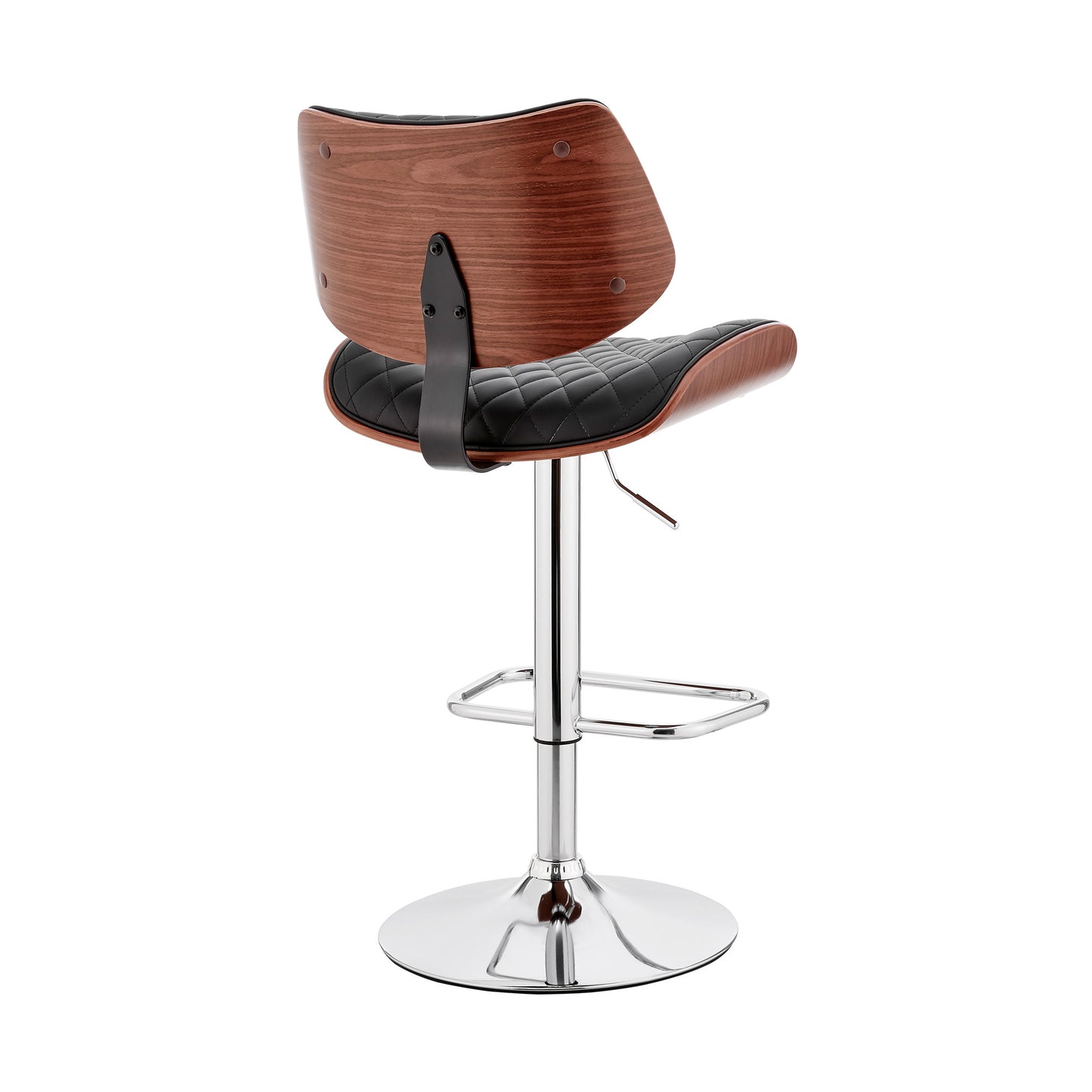 45" Black Faux Leather Walnut And Iron Swivel Adjustable Height Bar Chair
