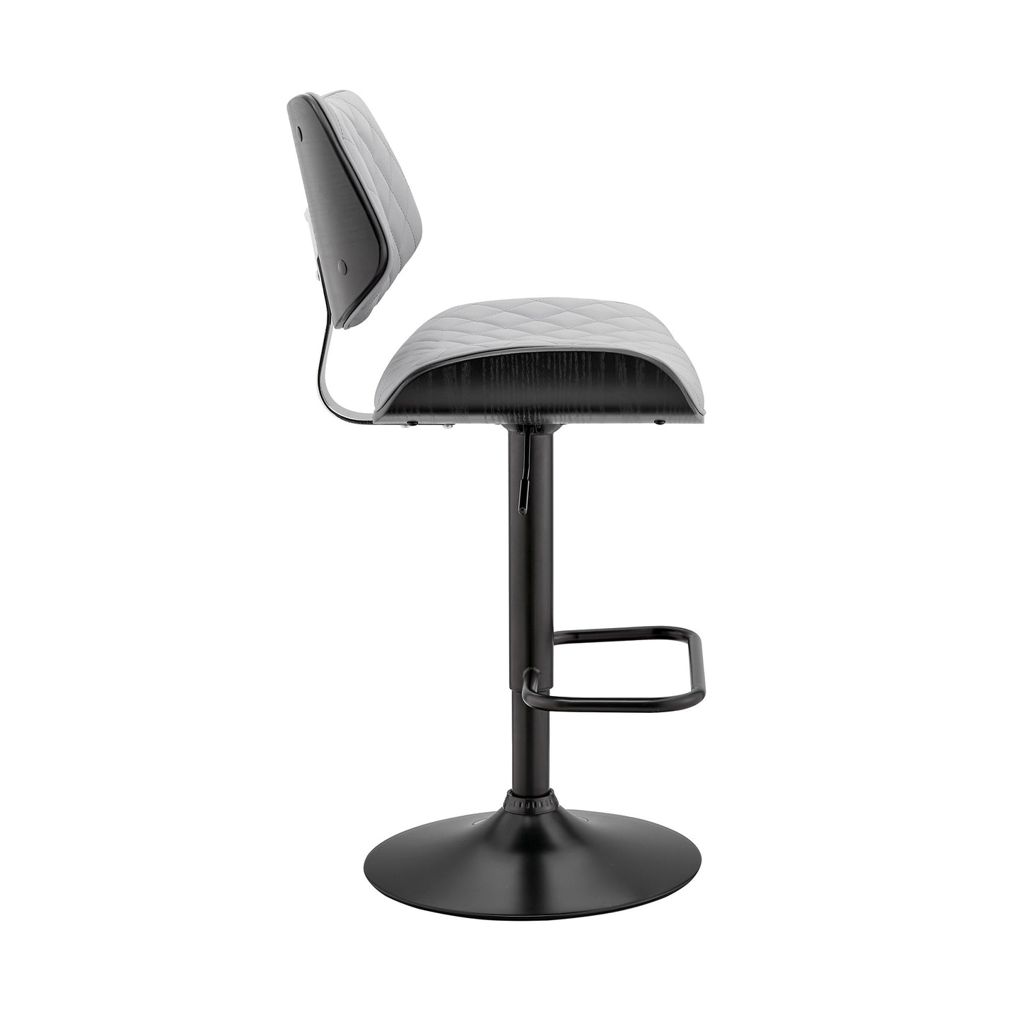 45" Gray Faux Leather And Iron Swivel Adjustable Height Bar Chair