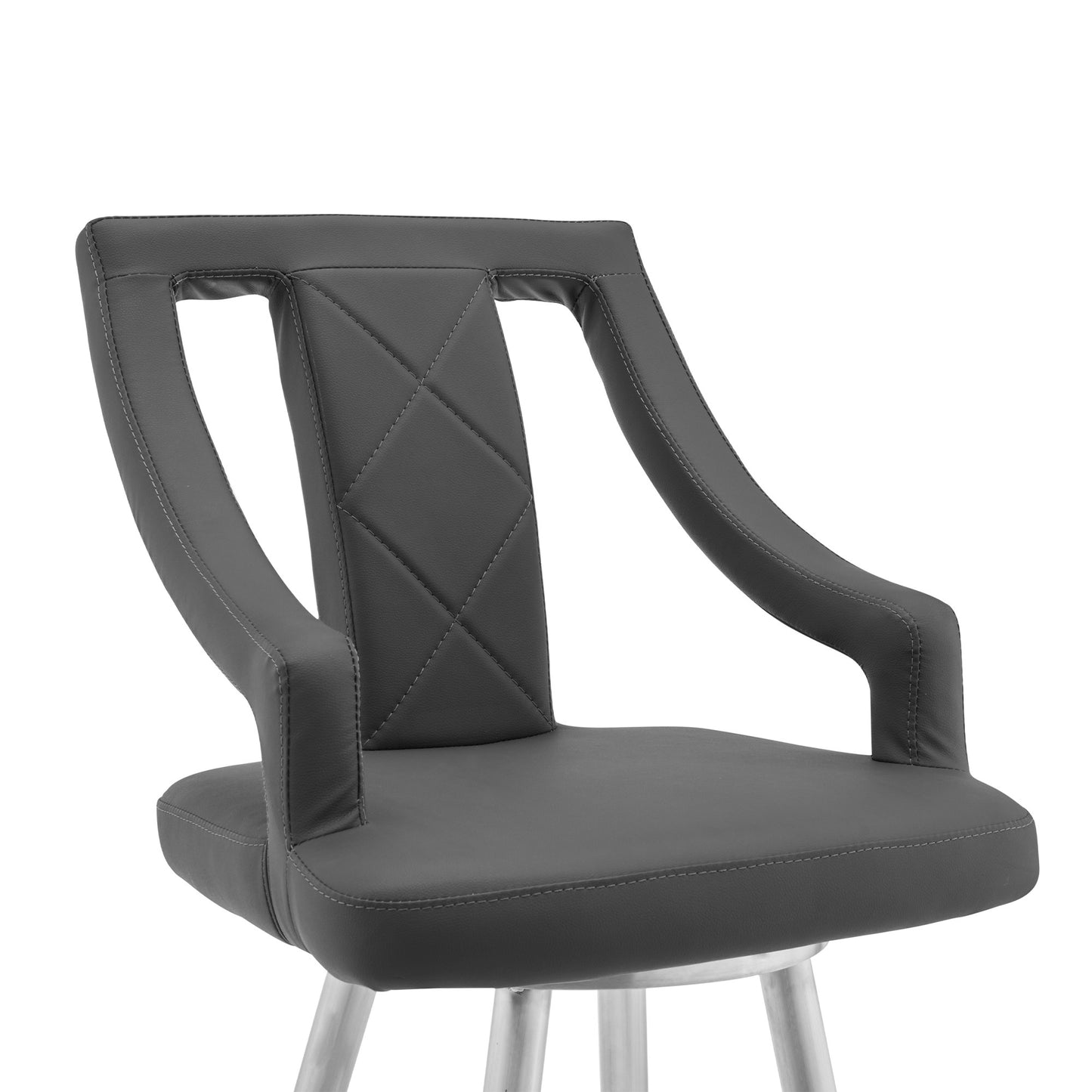 41" Gray Faux Leather And Iron Swivel Counter Height Bar Chair