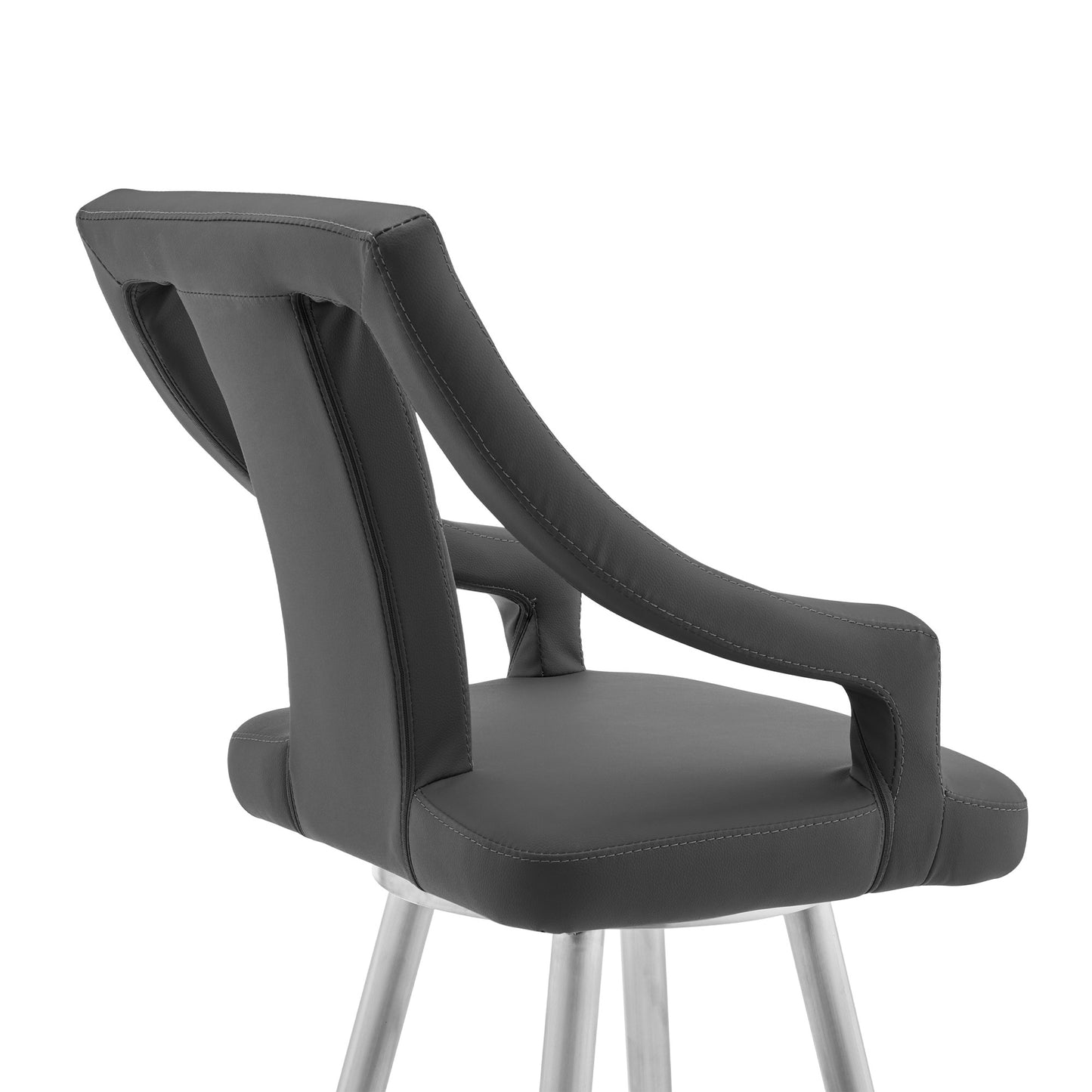 41" Gray Faux Leather And Iron Swivel Counter Height Bar Chair