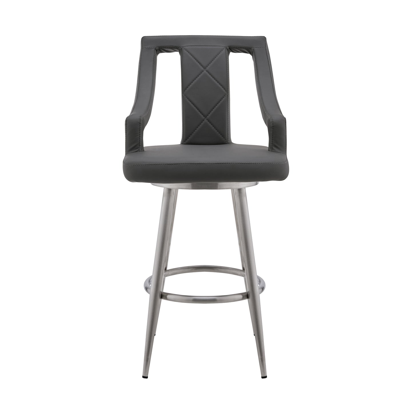 41" Gray Faux Leather And Iron Swivel Counter Height Bar Chair