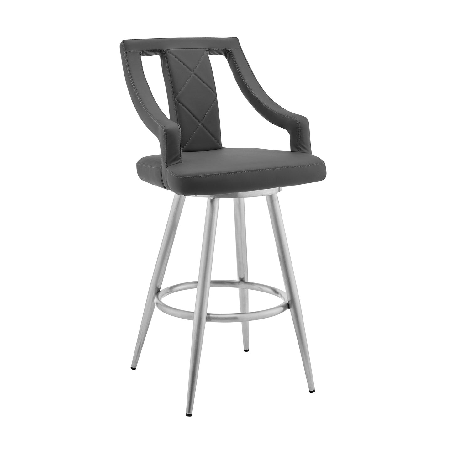 41" Gray Faux Leather And Iron Swivel Counter Height Bar Chair