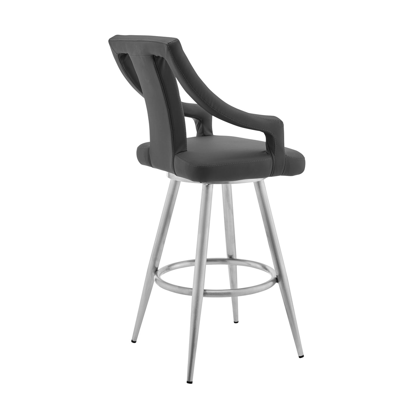 45" Gray Faux Leather And Iron Swivel Bar Height Chair
