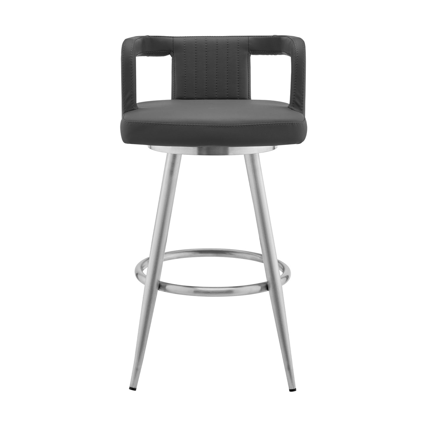 33" Gray Faux Leather And Iron Swivel Low Back Counter Height Bar Chair