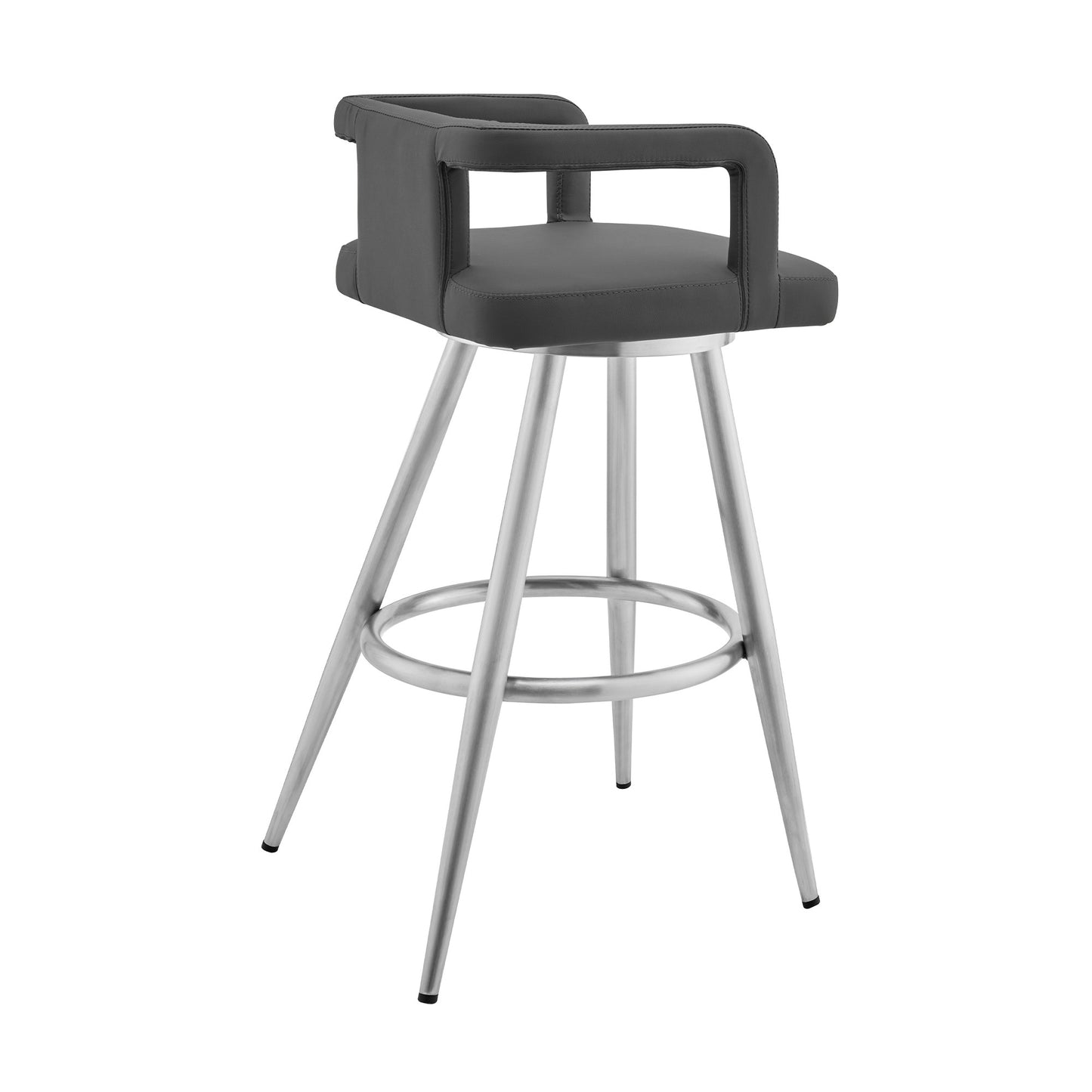 37" Gray Faux Leather And Iron Swivel Low Back Bar Height Chair