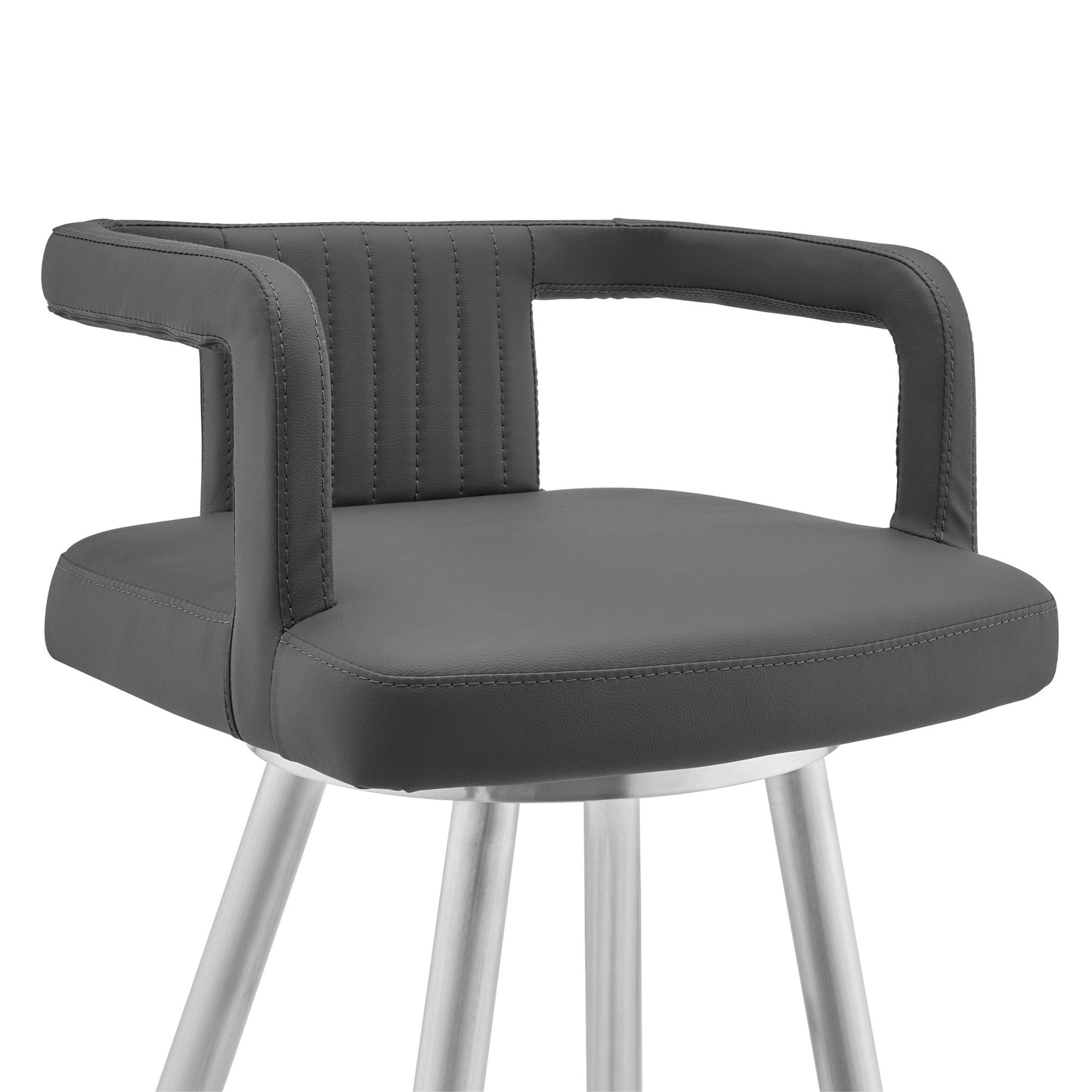 37" Gray Faux Leather And Iron Swivel Low Back Bar Height Chair
