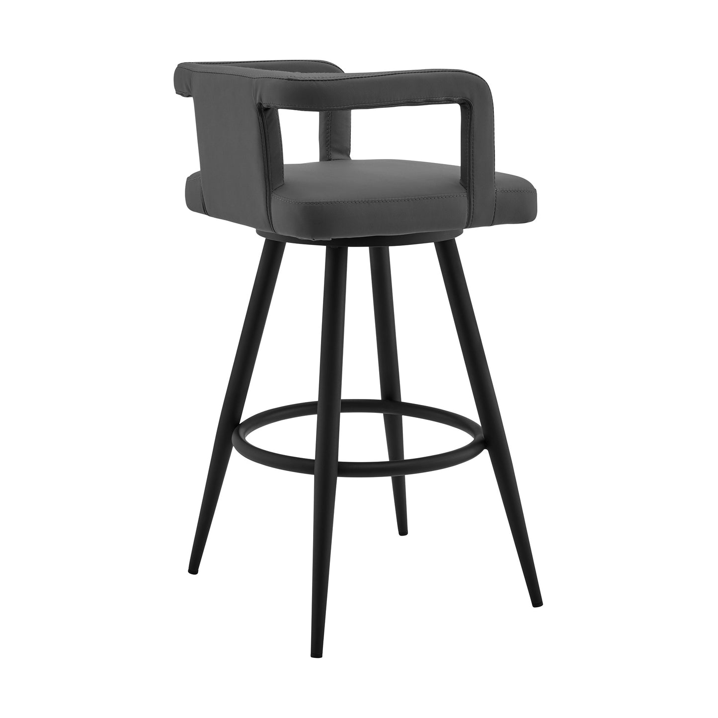 33" Gray Faux Leather And Iron Swivel Low Back Counter Height Bar Chair
