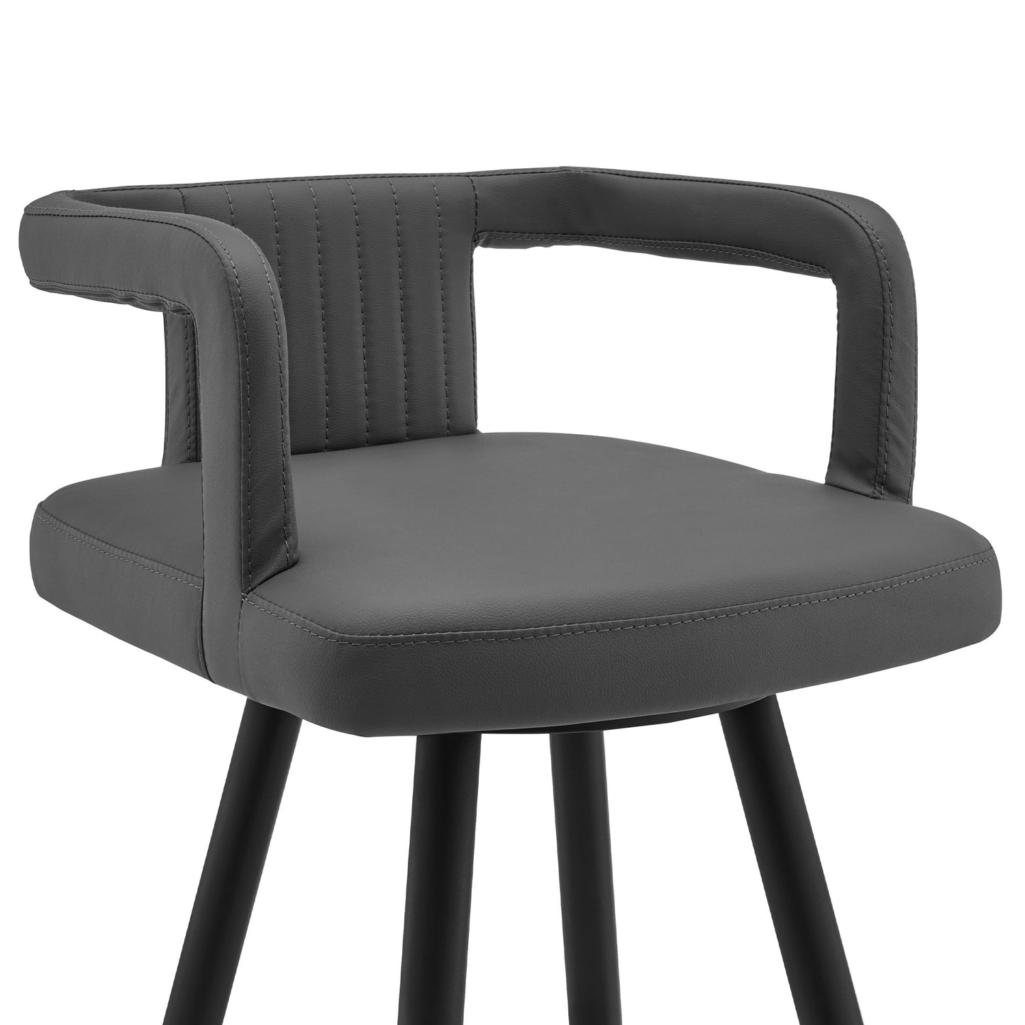 33" Gray Faux Leather And Iron Swivel Low Back Counter Height Bar Chair