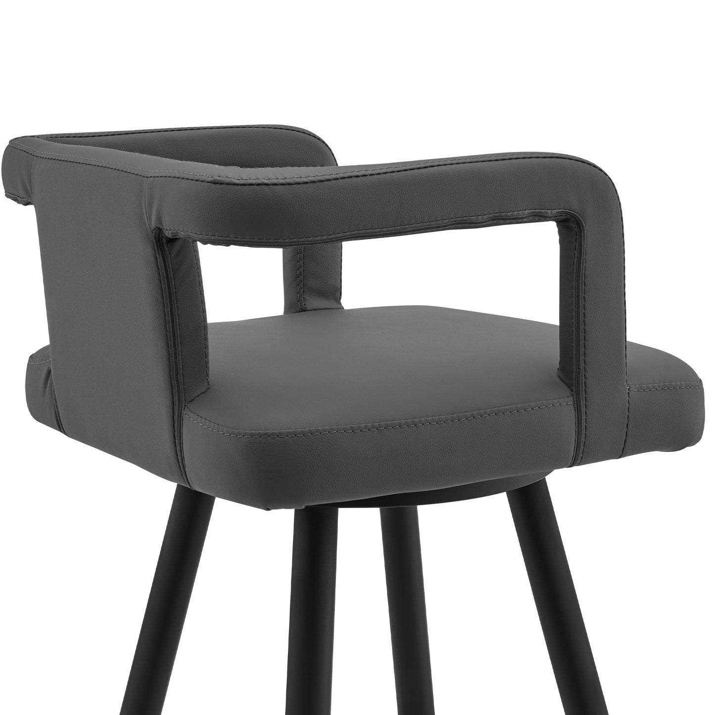 33" Gray Faux Leather And Iron Swivel Low Back Counter Height Bar Chair