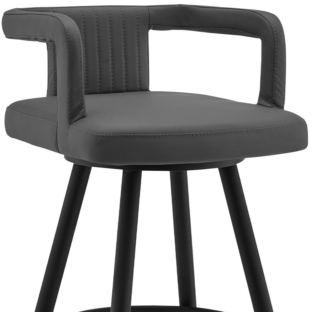 37" Gray Faux Leather And Iron Swivel Low Back Bar Height Chair