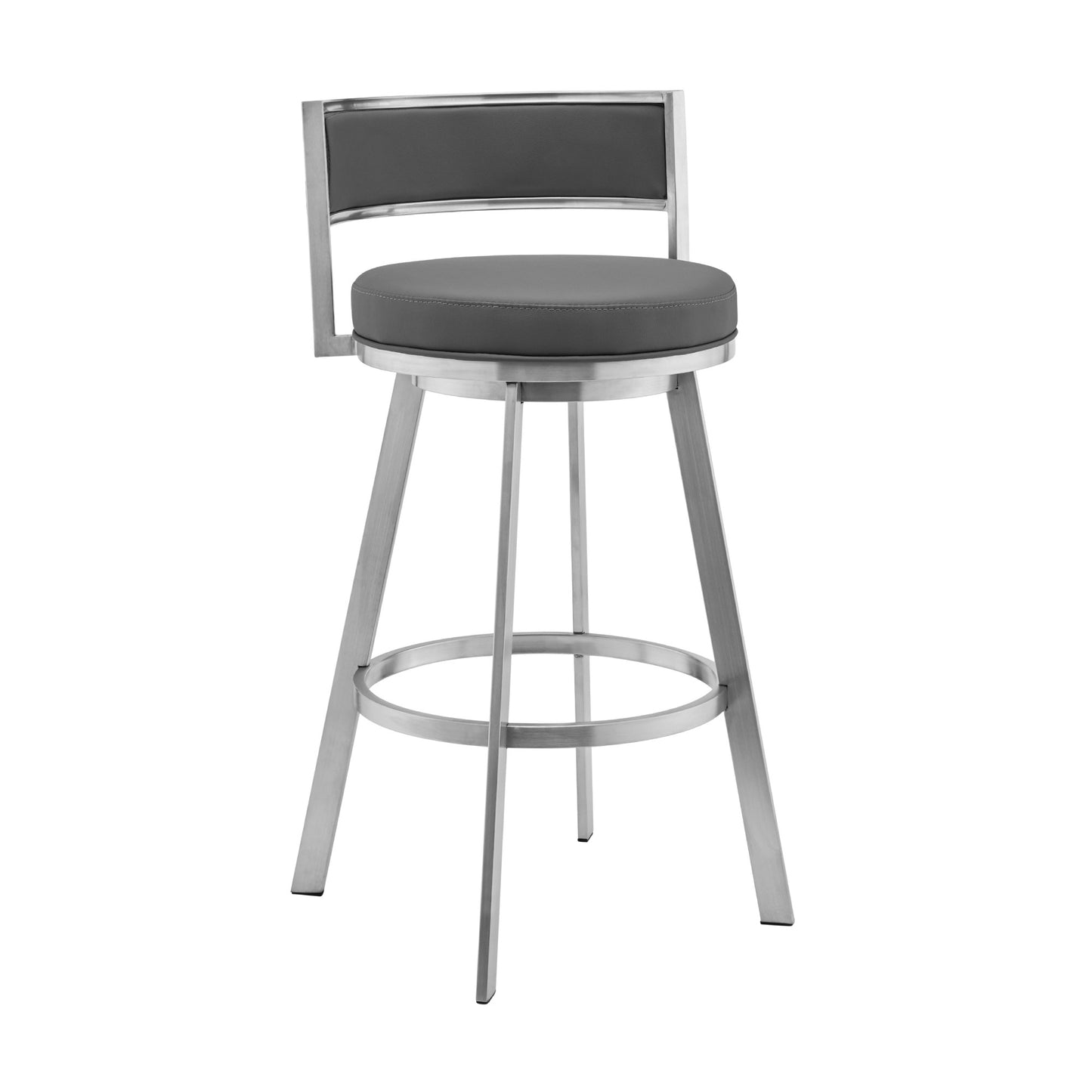 38" Gray Faux Leather And Iron Swivel Low Back Bar Height Chair