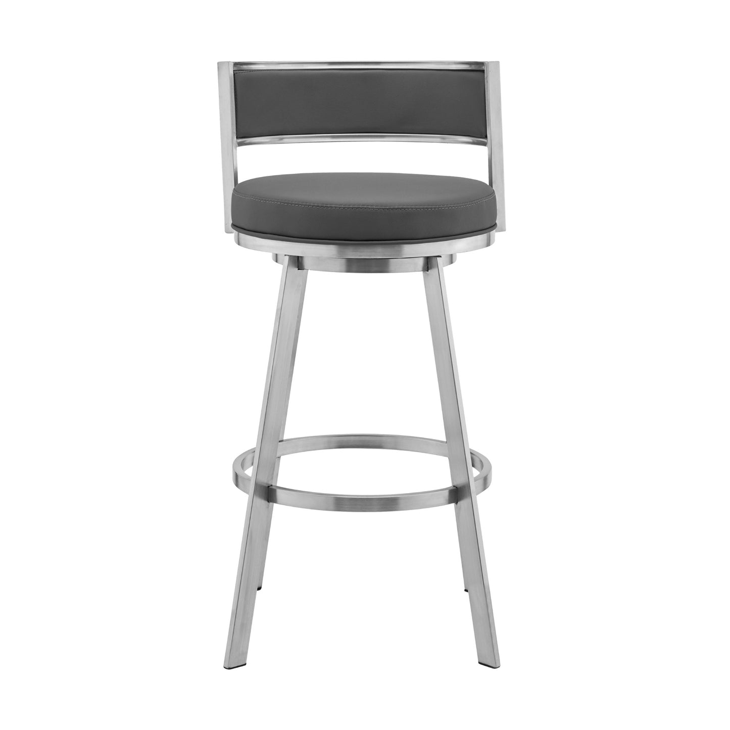 38" Gray Faux Leather And Iron Swivel Low Back Bar Height Chair