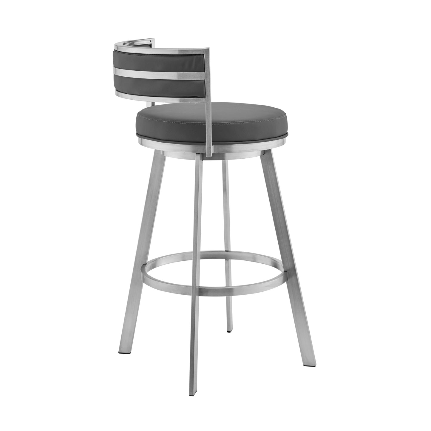 38" Gray Faux Leather And Iron Swivel Low Back Bar Height Chair
