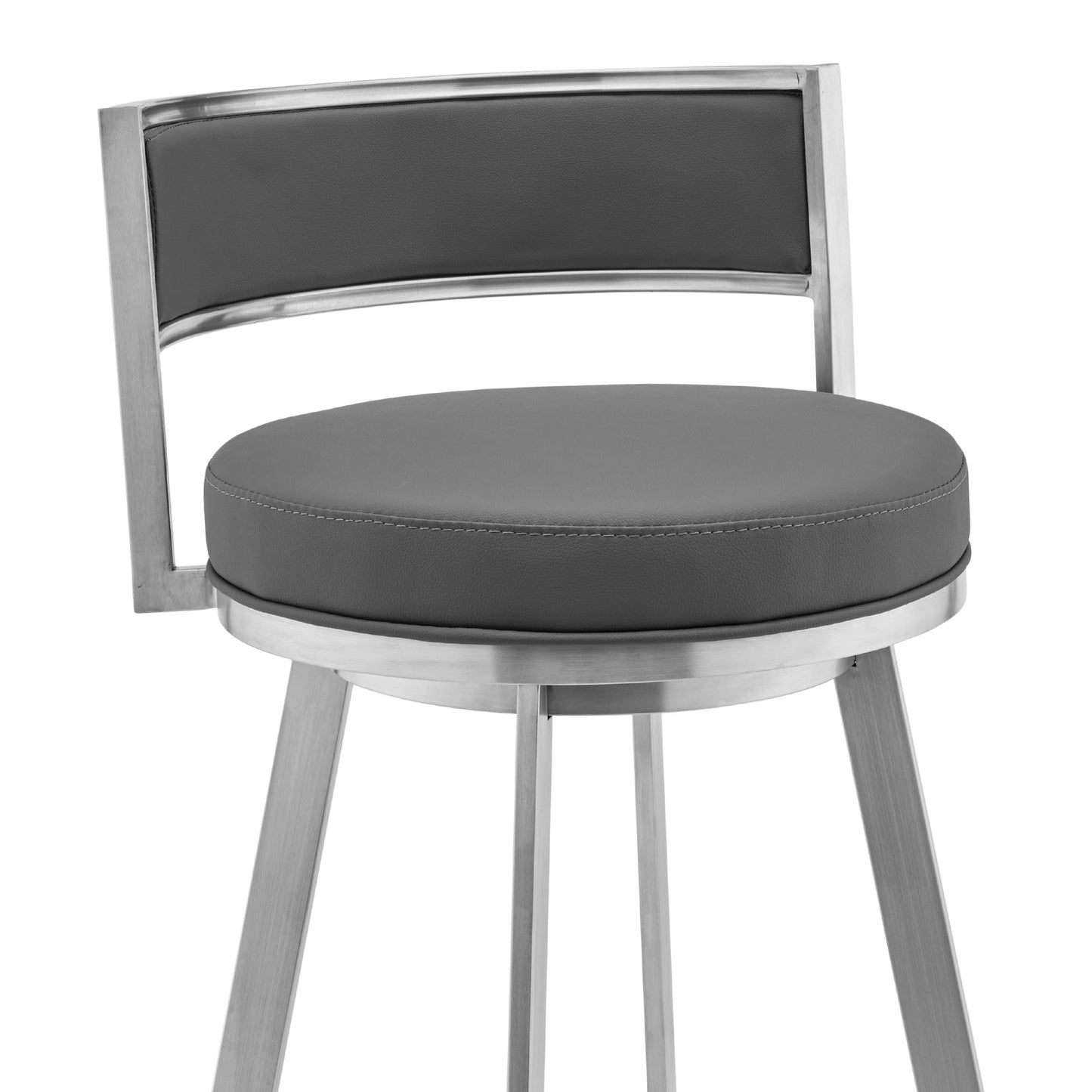 38" Gray Faux Leather And Iron Swivel Low Back Bar Height Chair