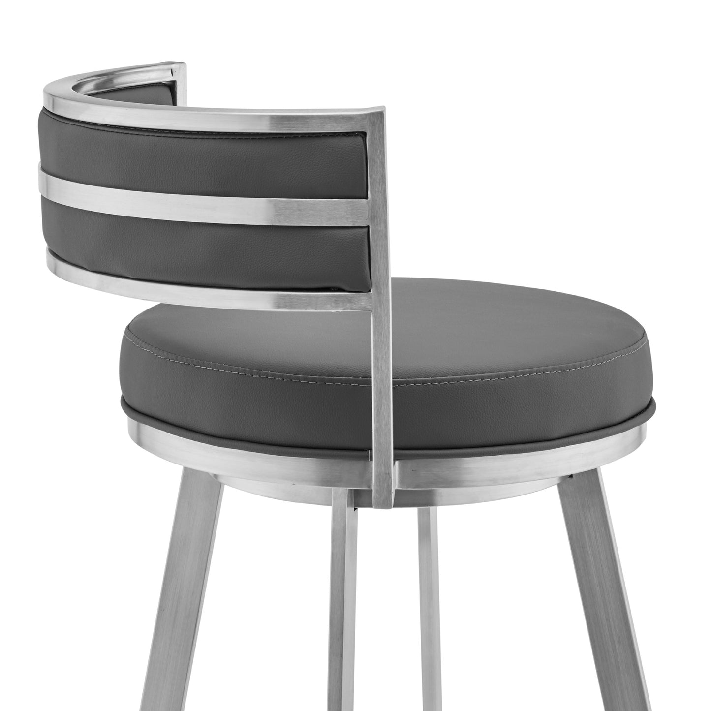 38" Gray Faux Leather And Iron Swivel Low Back Bar Height Chair