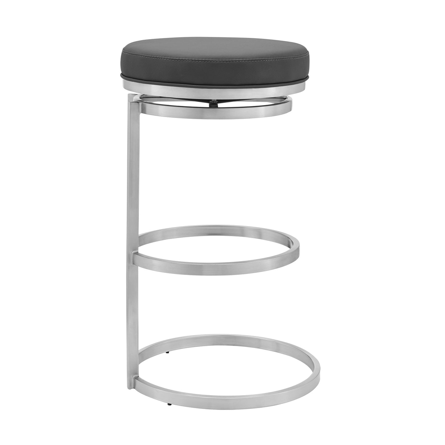 26" Gray Faux Leather And Iron Swivel Backless Counter Height Bar Chair