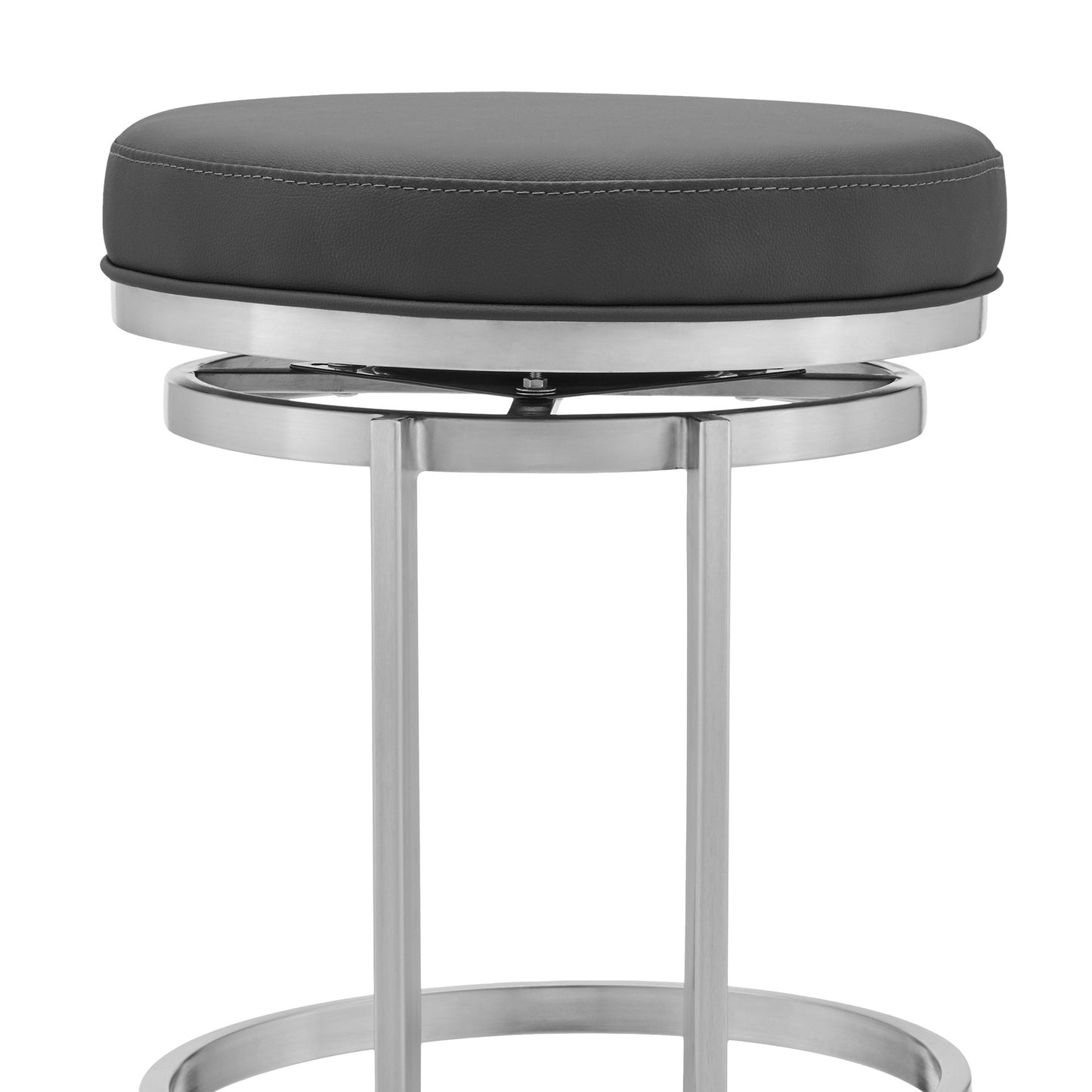26" Gray Faux Leather And Iron Swivel Backless Counter Height Bar Chair