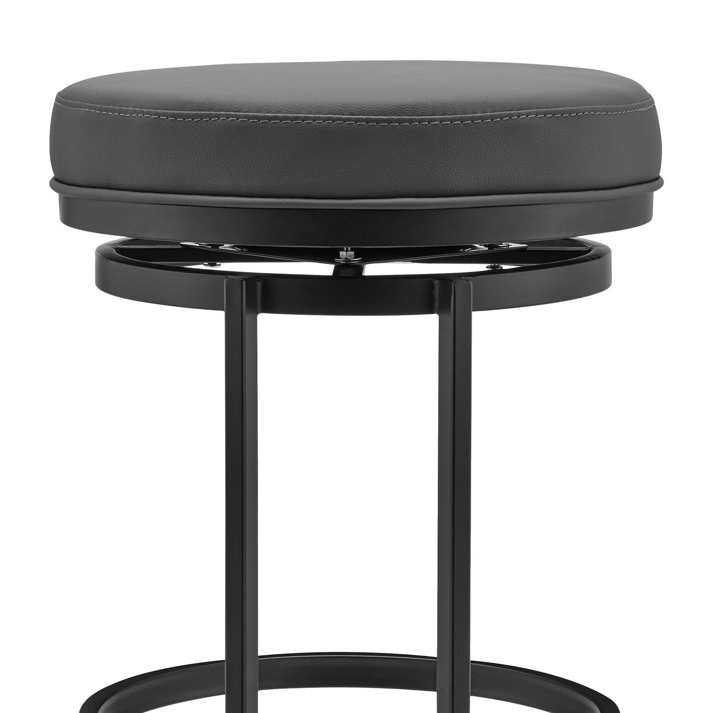 26" Gray and Black Faux Leather and Iron Swivel Backless Counter Height Bar Chair with Footrest