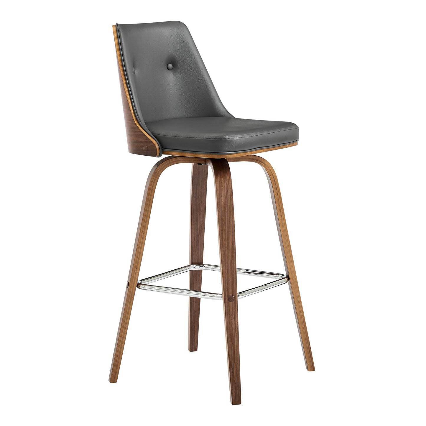 41" Gray Faux Leather And Manufactured Wood Swivel Bar Height Chair