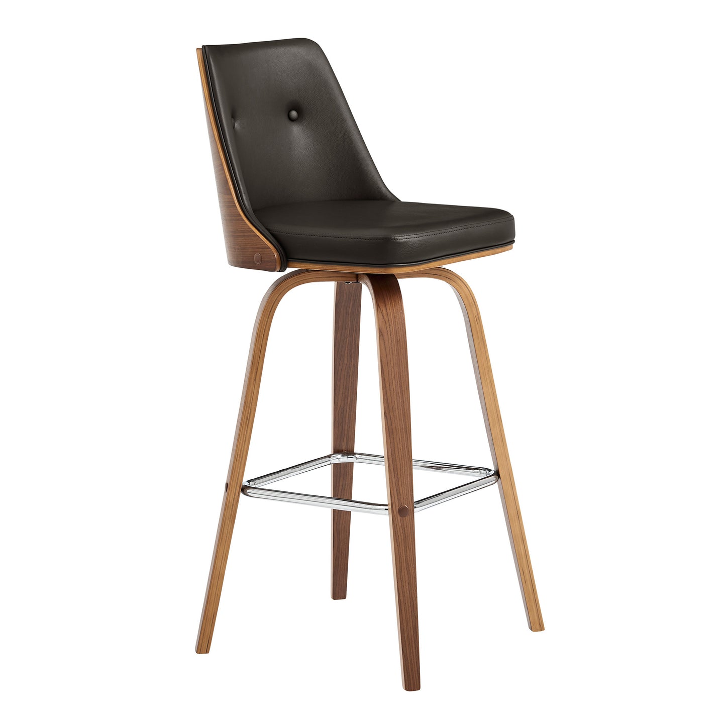 37" Brown Faux Leather And Manufactured Wood Swivel Counter Height Bar Chair
