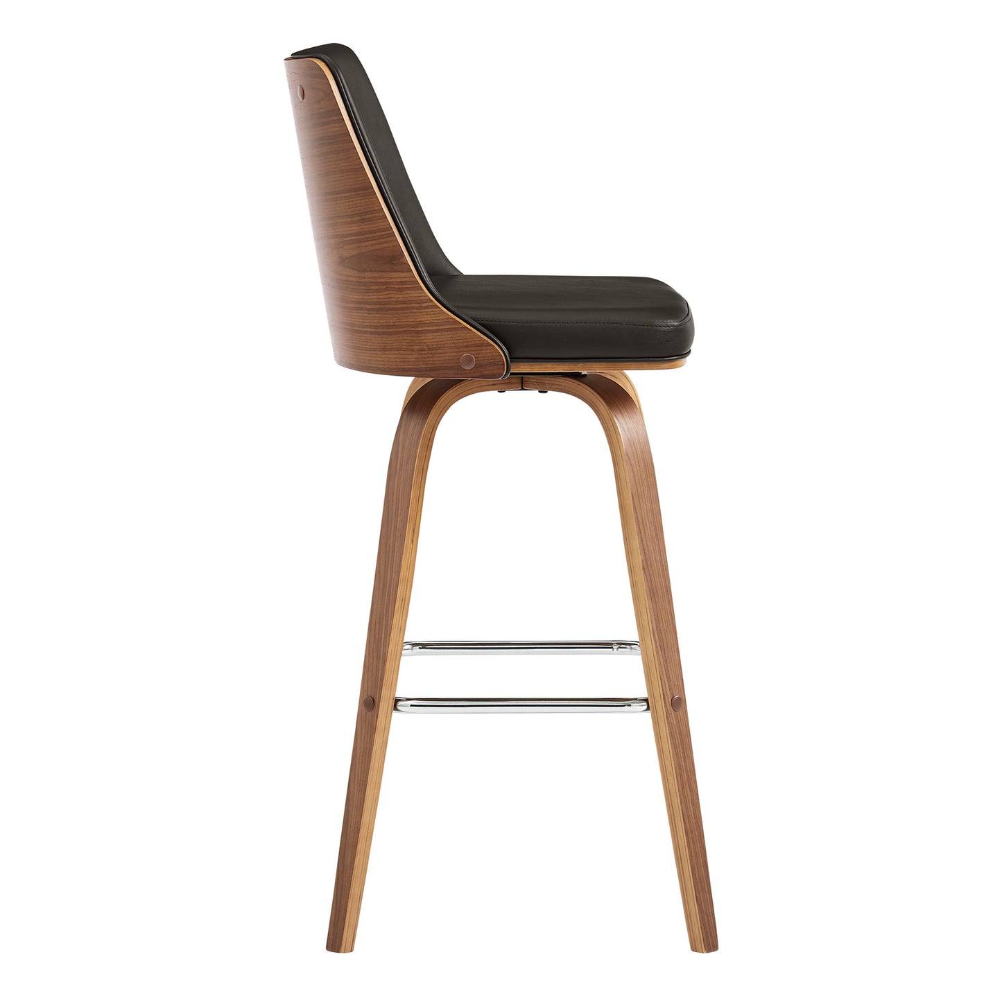 37" Brown Faux Leather And Manufactured Wood Swivel Counter Height Bar Chair
