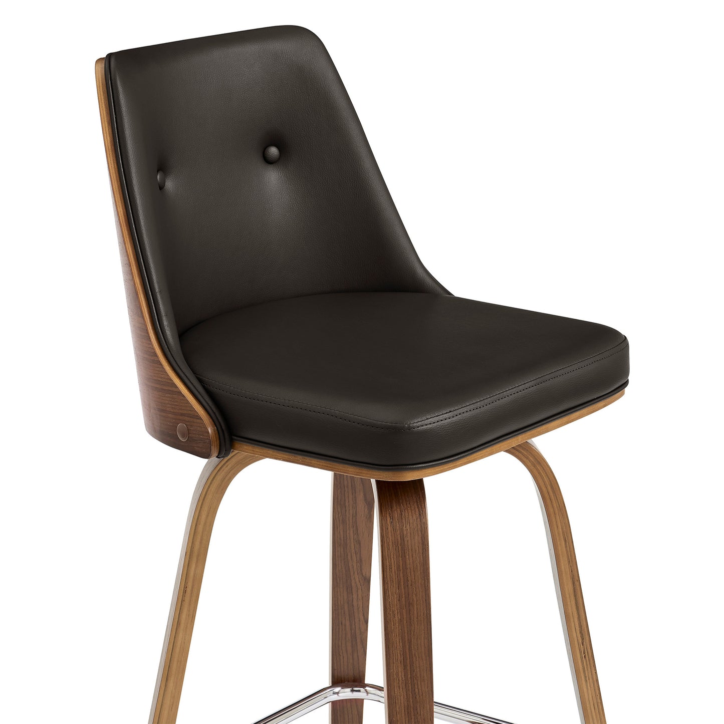 37" Brown Faux Leather And Manufactured Wood Swivel Counter Height Bar Chair
