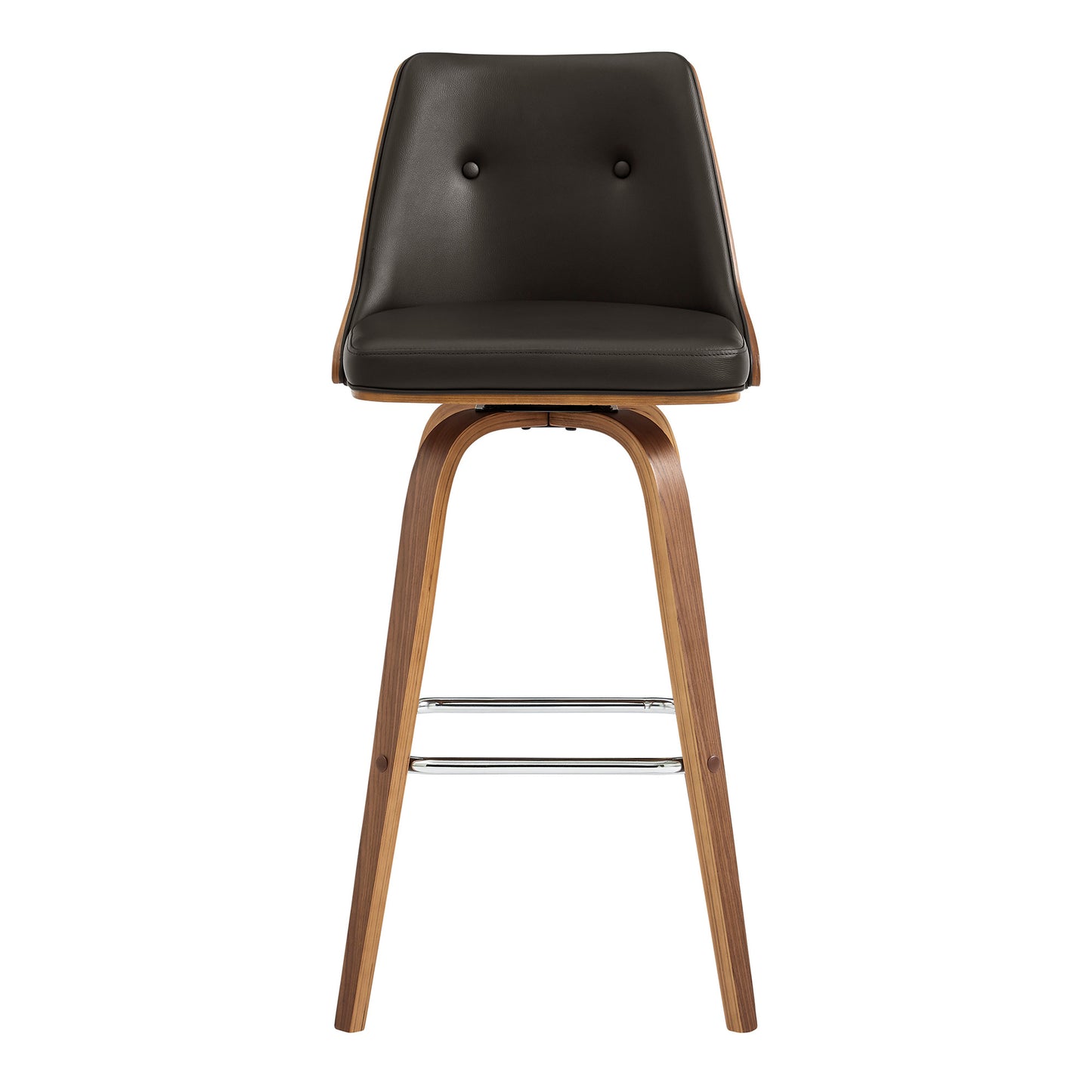 41" Brown Faux Leather And Manufactured Wood Swivel Bar Height Chair