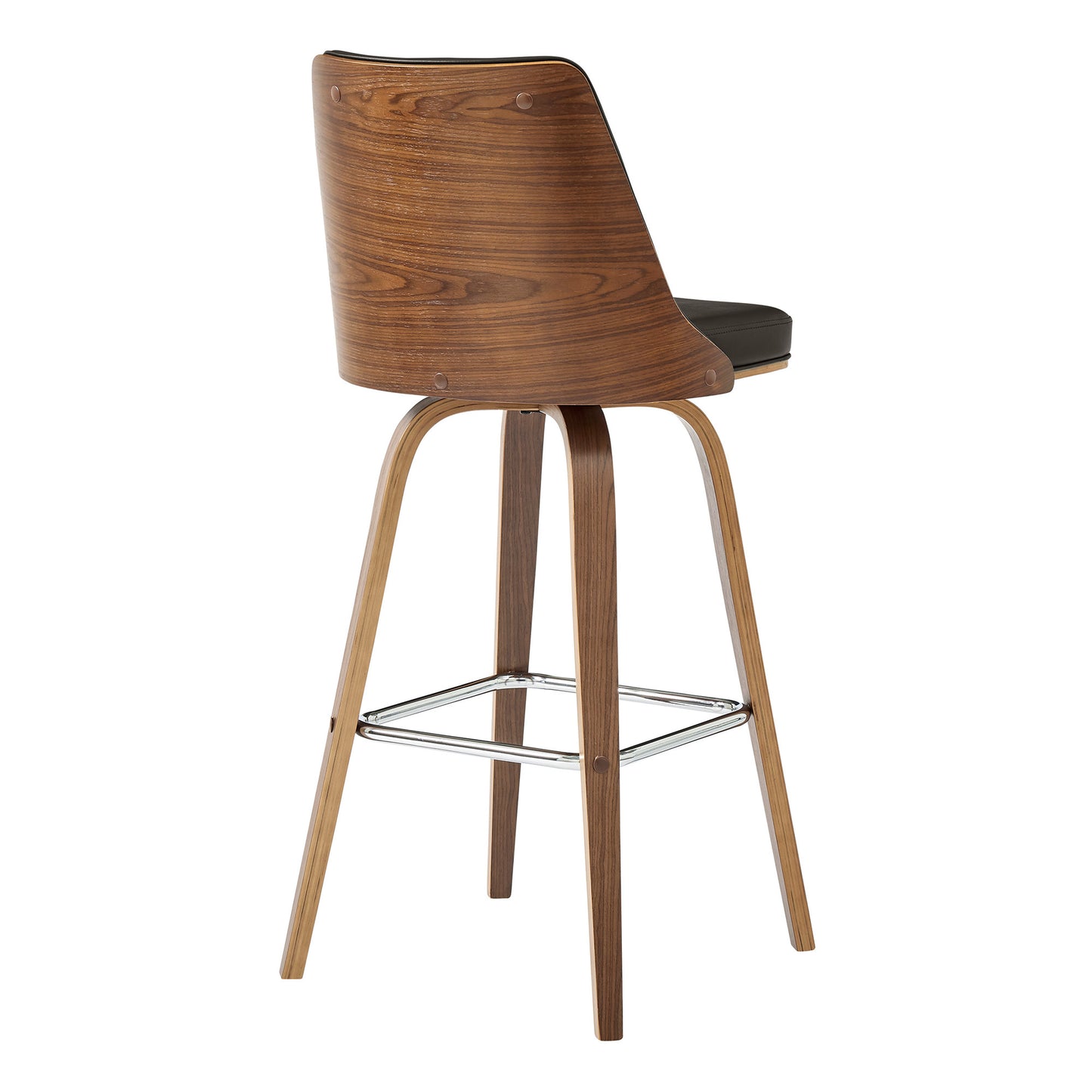 41" Brown Faux Leather And Manufactured Wood Swivel Bar Height Chair