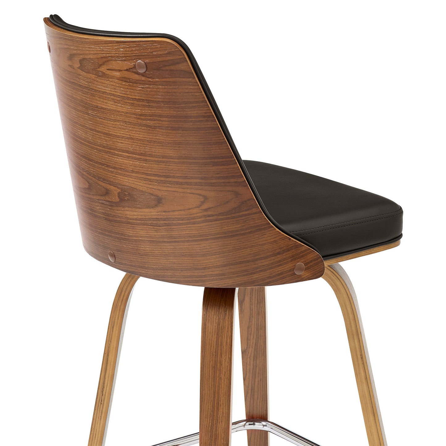 41" Brown Faux Leather And Manufactured Wood Swivel Bar Height Chair