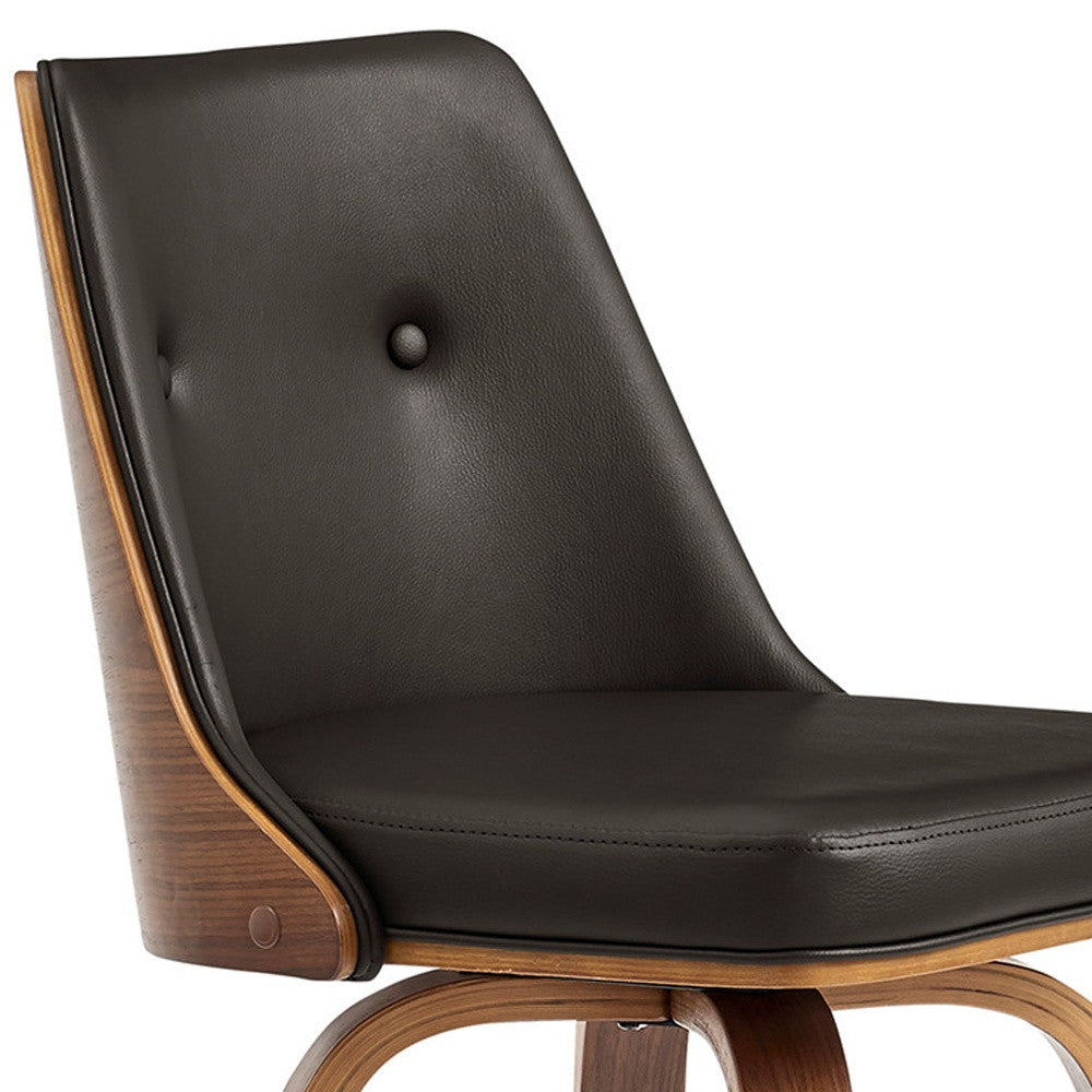 41" Brown Faux Leather And Manufactured Wood Swivel Bar Height Chair