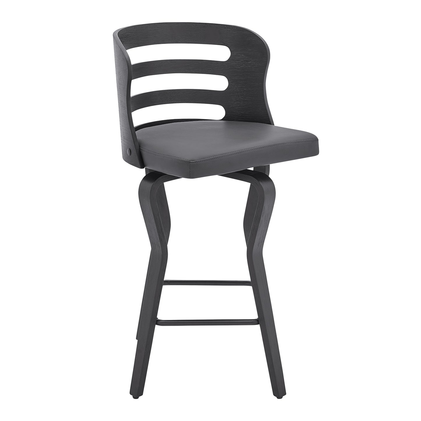 35" Gray Faux Leather And Iron Swivel Counter Height Bar Chair