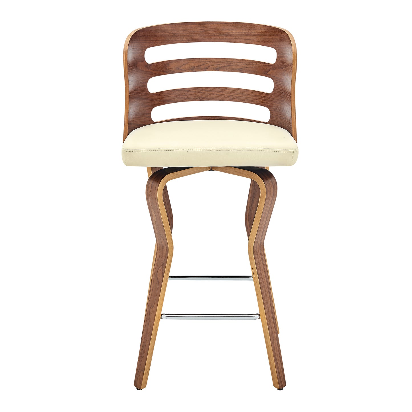 35" Cream Faux Leather And Manufactured Wood Swivel Counter Height Bar Chair