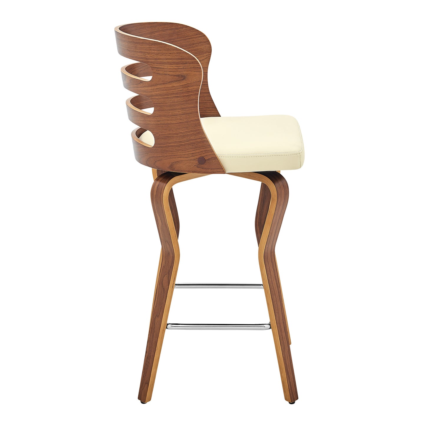 35" Cream Faux Leather And Manufactured Wood Swivel Counter Height Bar Chair