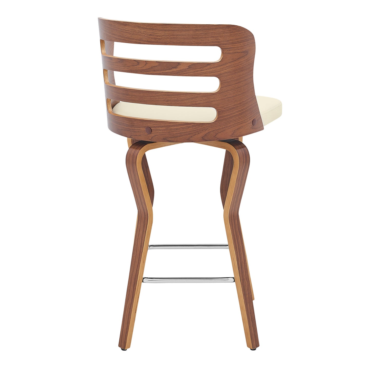 35" Cream Faux Leather And Manufactured Wood Swivel Counter Height Bar Chair