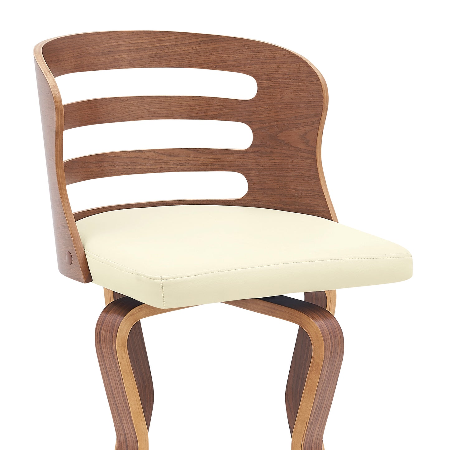 35" Cream Faux Leather And Manufactured Wood Swivel Counter Height Bar Chair