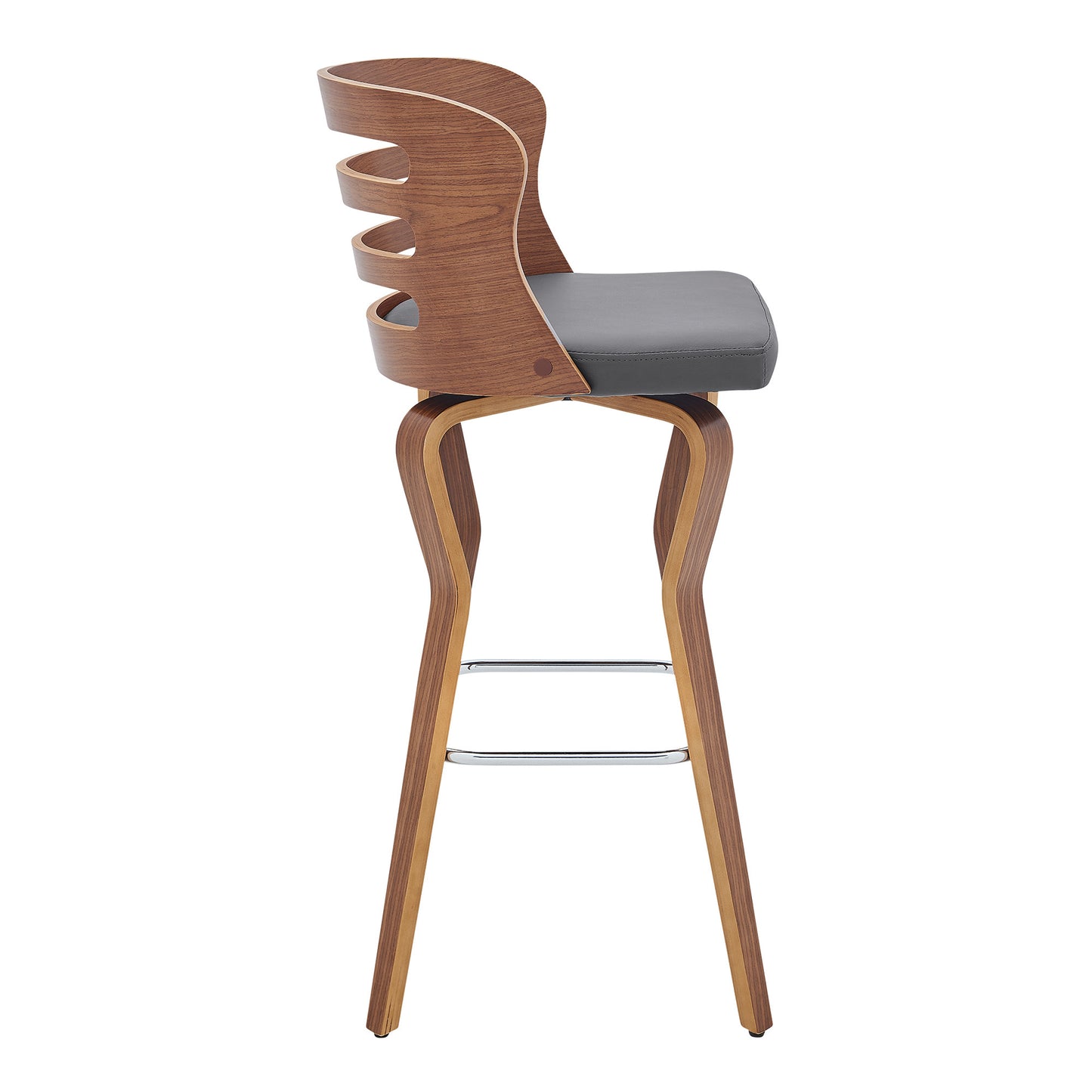 39" Walnut And Gray Bar Height Swivel Full Back Bar Chair