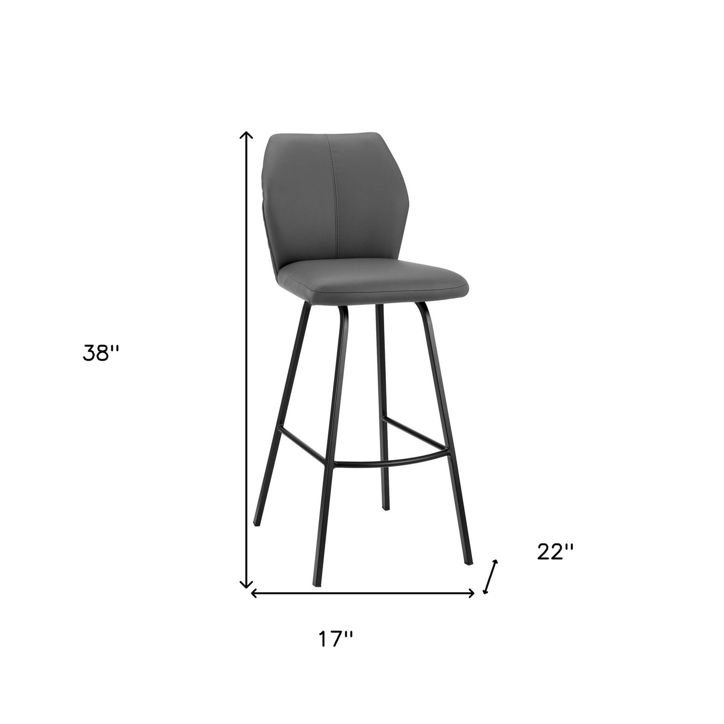 38" Gray Faux Leather And Iron Counter Height Bar Chair