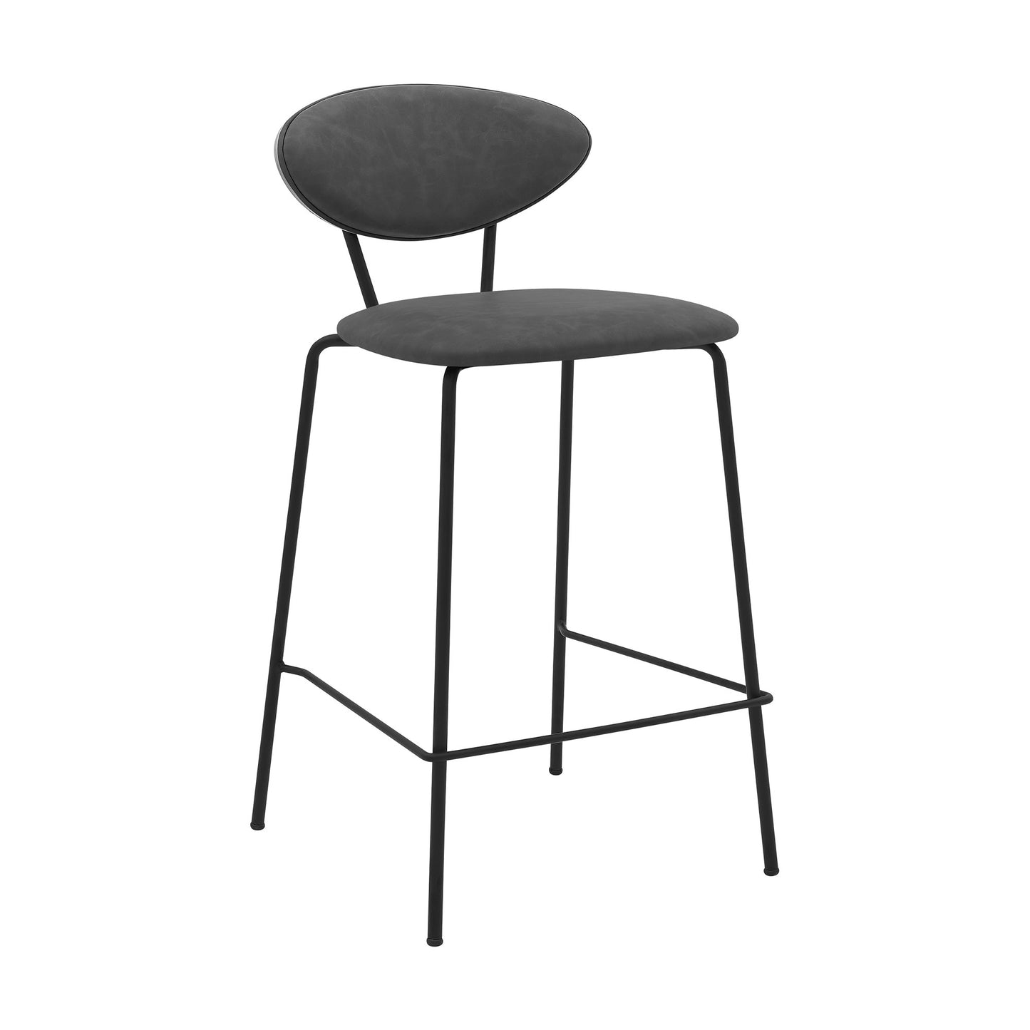 36" Gray Faux Leather And Iron Low Back Counter Height Bar Chair
