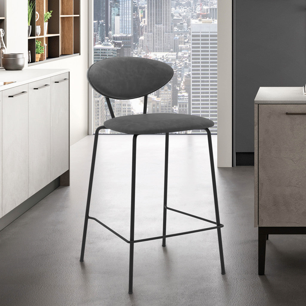36" Gray Faux Leather And Iron Low Back Counter Height Bar Chair