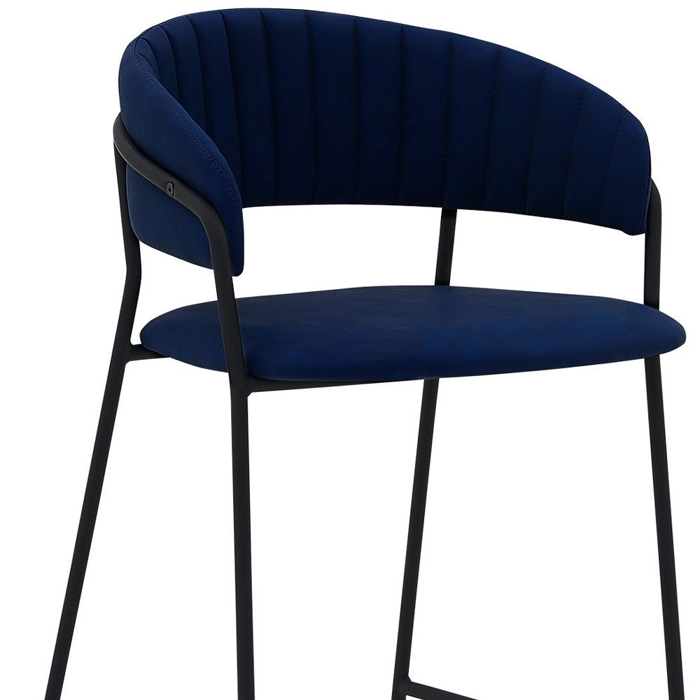 37" Blue Faux Leather And Iron Low Back Counter Height Bar Chair