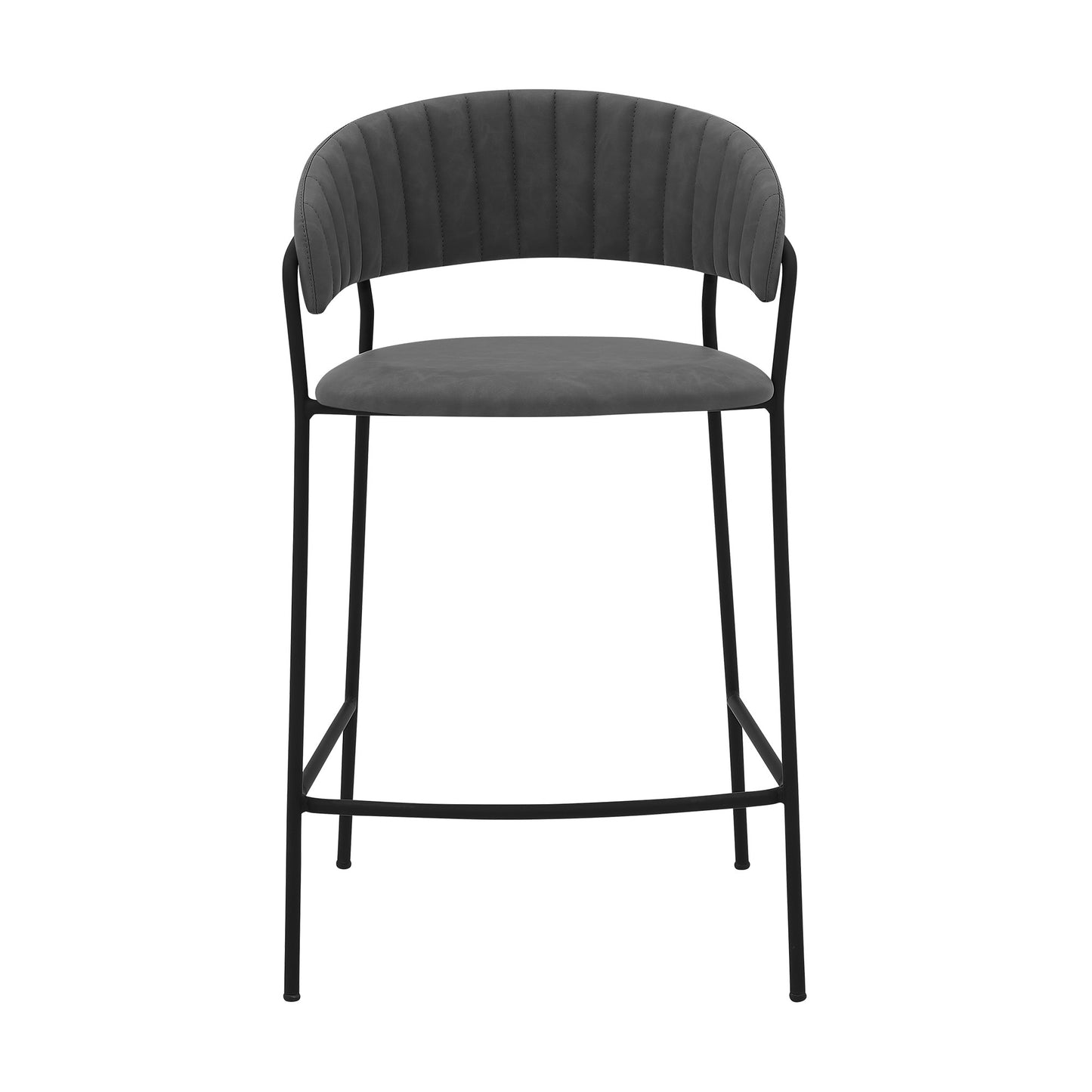 37" Gray Faux Leather And Iron Low Back Counter Height Bar Chair