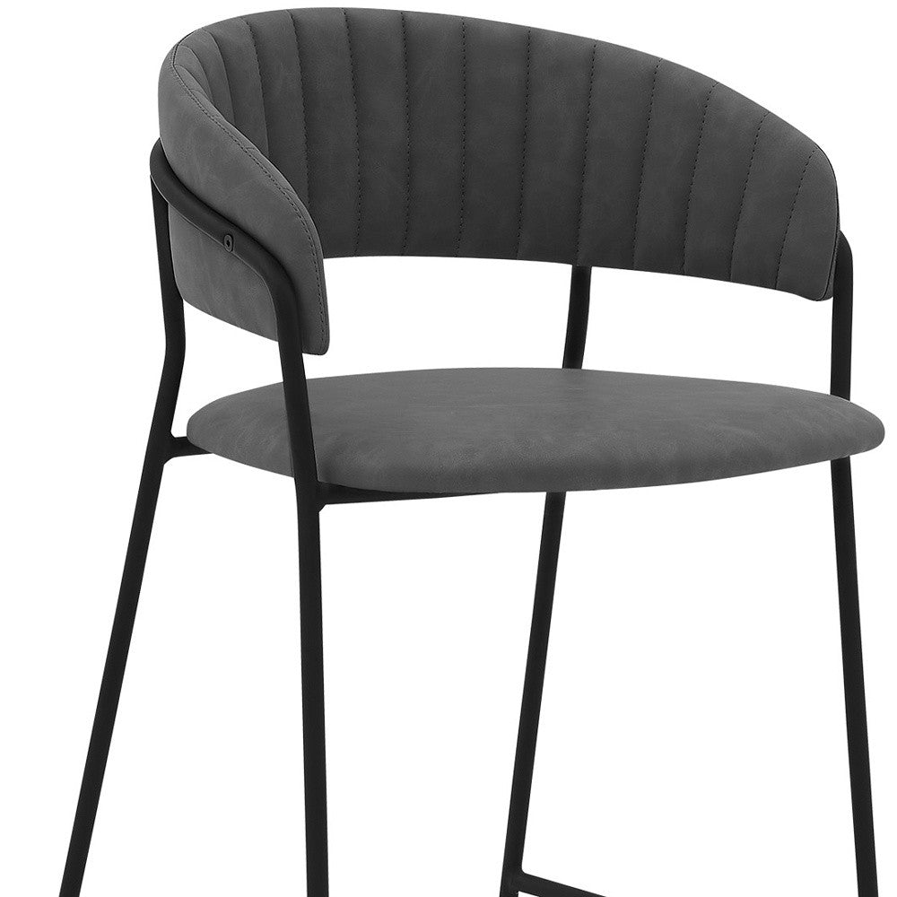 37" Gray Faux Leather And Iron Low Back Counter Height Bar Chair