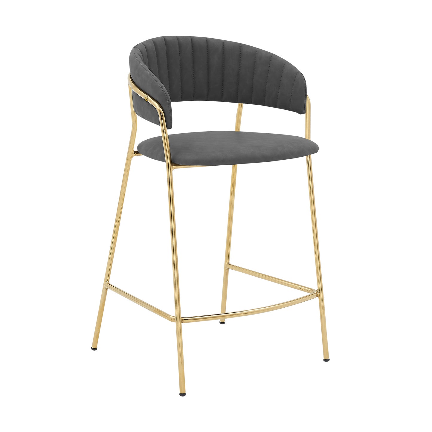 37" Gray Faux Leather And Iron Low Back Counter Height Bar Chair