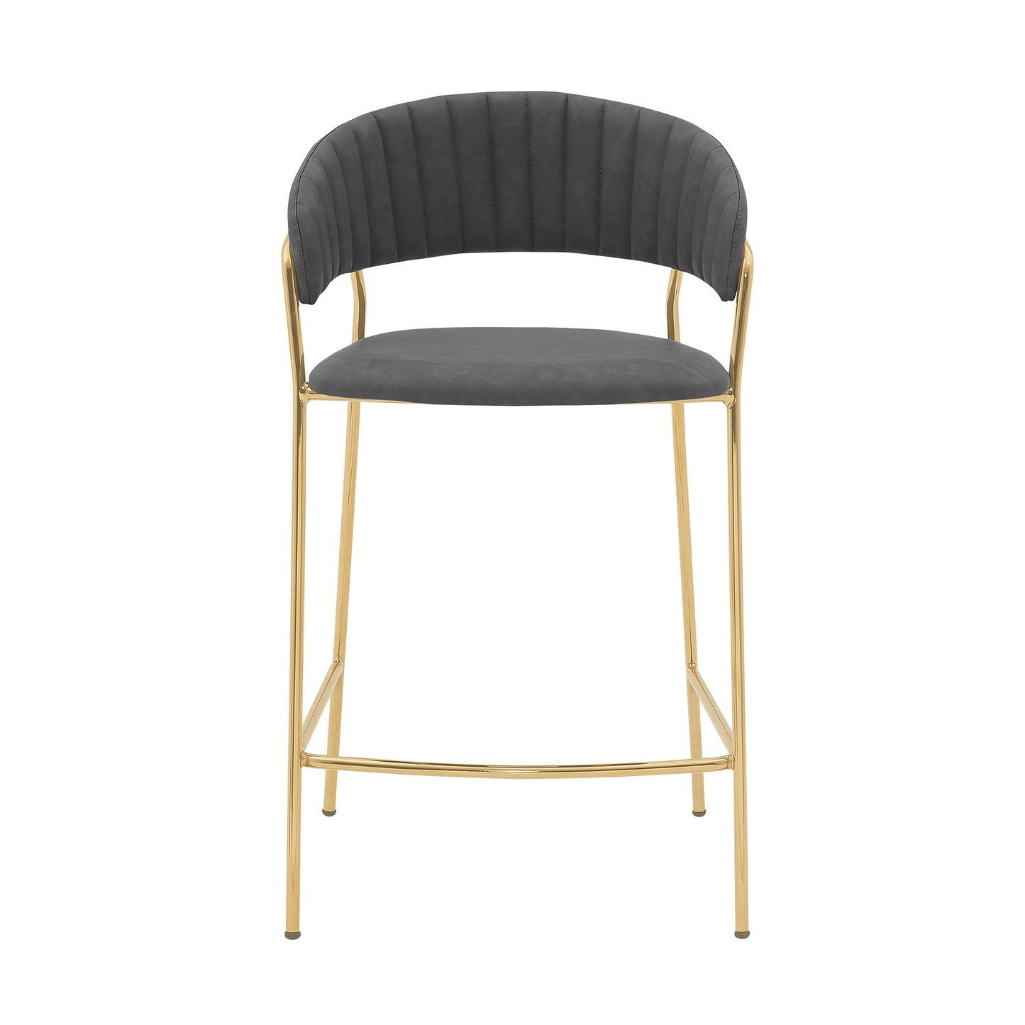 37" Gray Faux Leather And Iron Low Back Counter Height Bar Chair