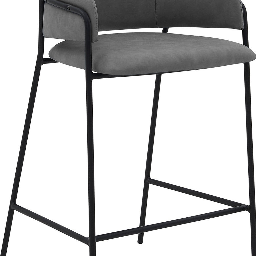 37" Gray Faux Leather And Iron Counter Height Bar Chair