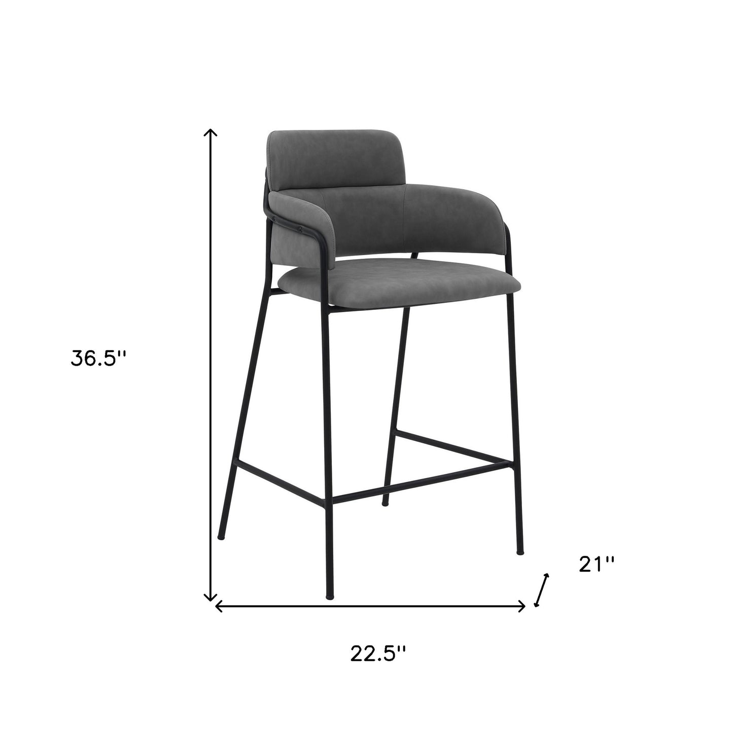 37" Gray Faux Leather And Iron Counter Height Bar Chair