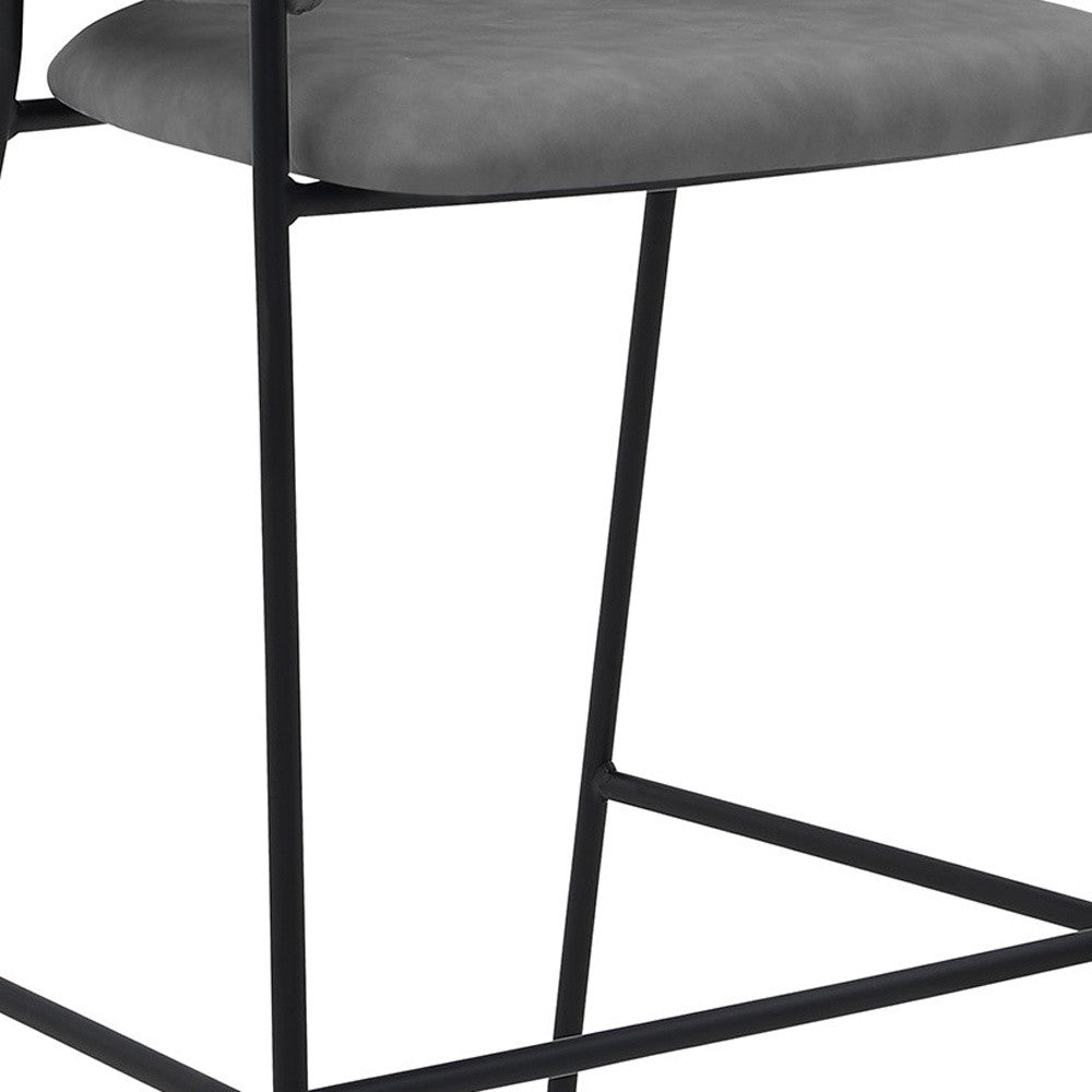 37" Gray Faux Leather And Iron Counter Height Bar Chair
